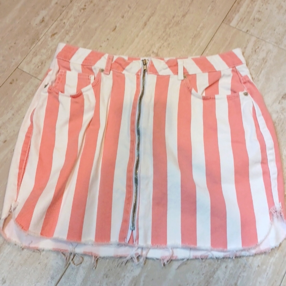 Tally Weijl Striped Zipper Jean Mini Skirt